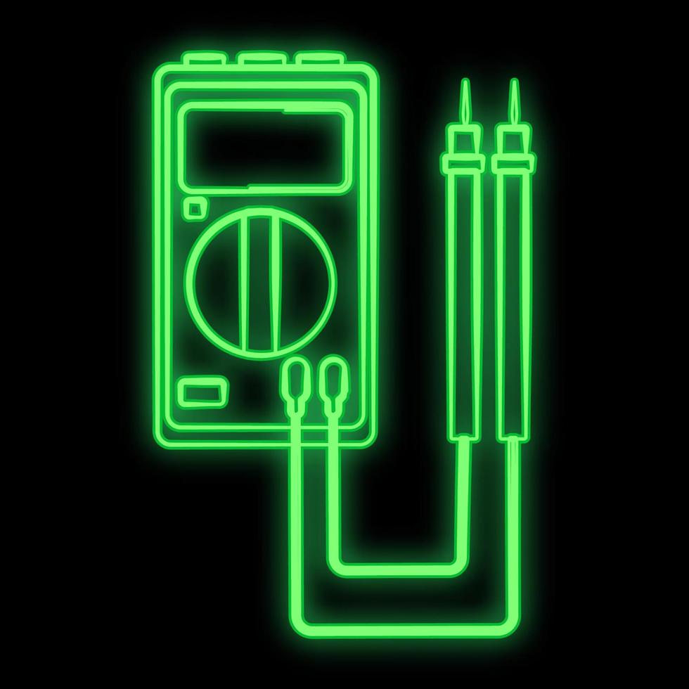 Bright luminous green industrial digital neon sign for shop service center workshop beautiful shiny with electric tester on a black background. Vector illustration