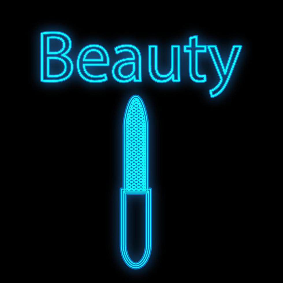 nail file for manicure and pedicure, nail treatment, giving them the correct neat shape. manicure tool. tool for podology and nail. blue neon outline on a black background. vector illustration