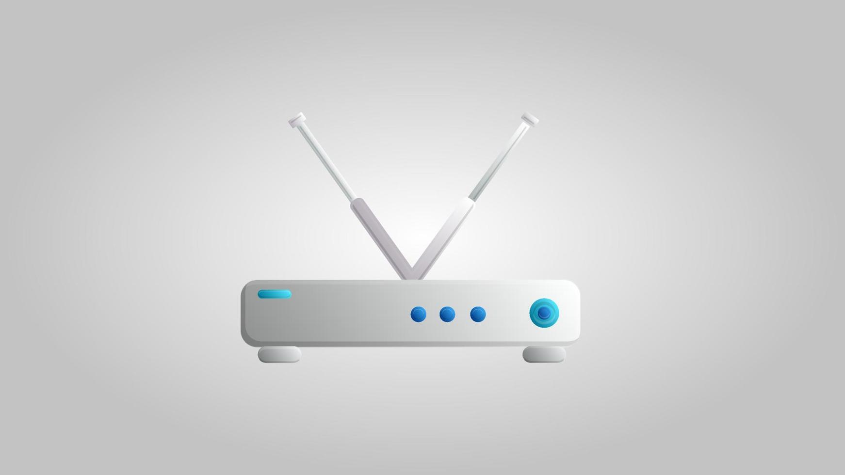 White modern powerful new internet modem router with wi-fi and antenna on a white background. Vector illustration