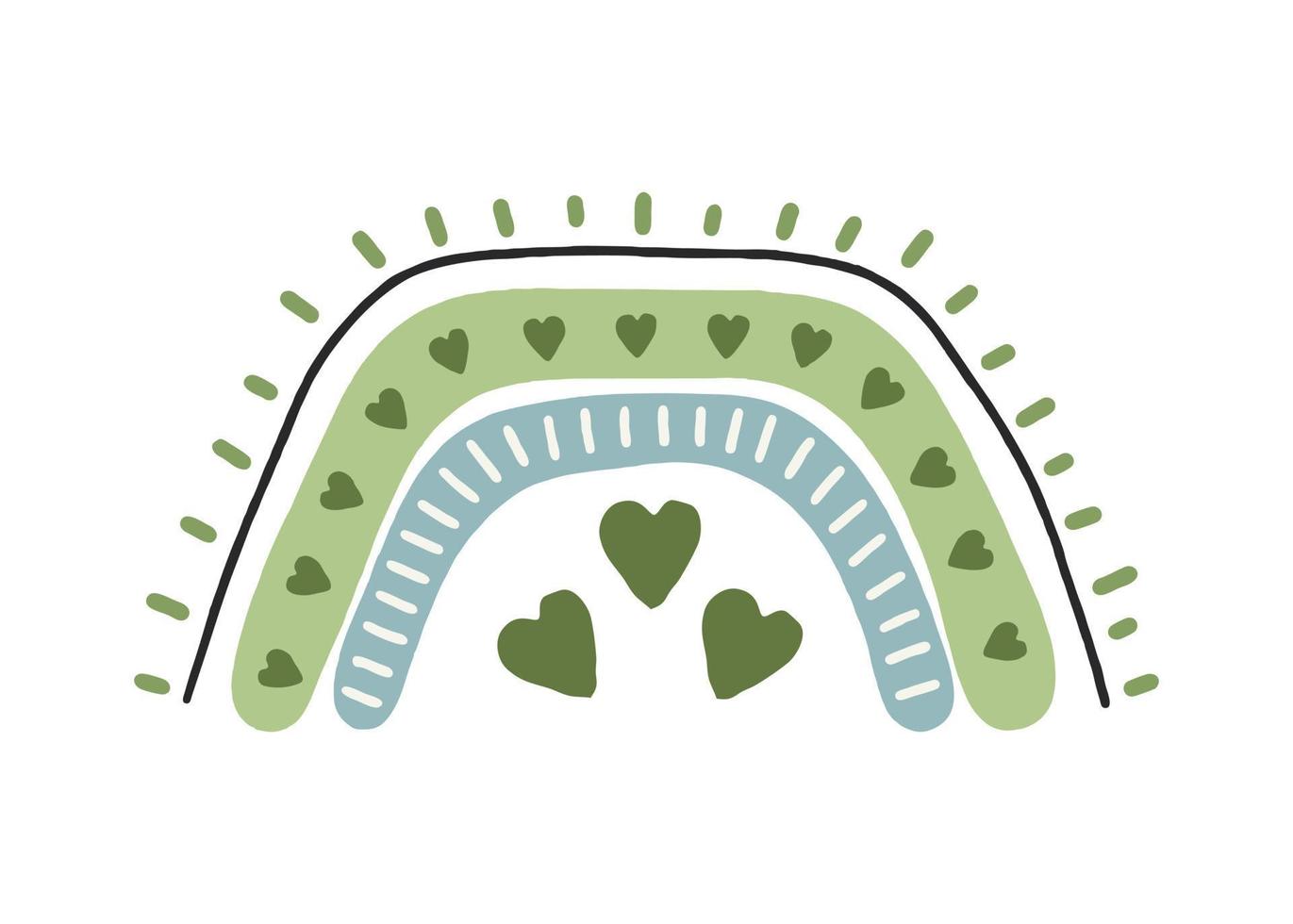 Boho rainbow is green. For decoration of childrens rooms and holidays. Vector modern style