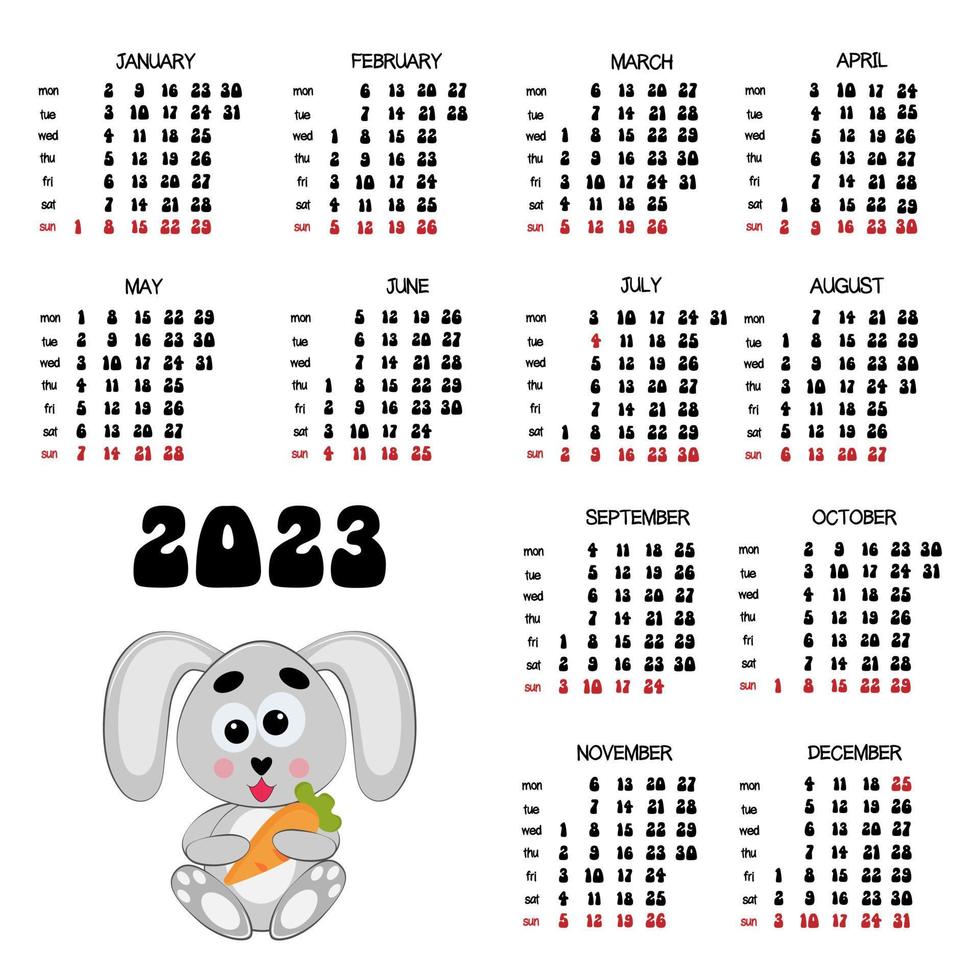 calendar with the symbol of the year of the rabbit vector