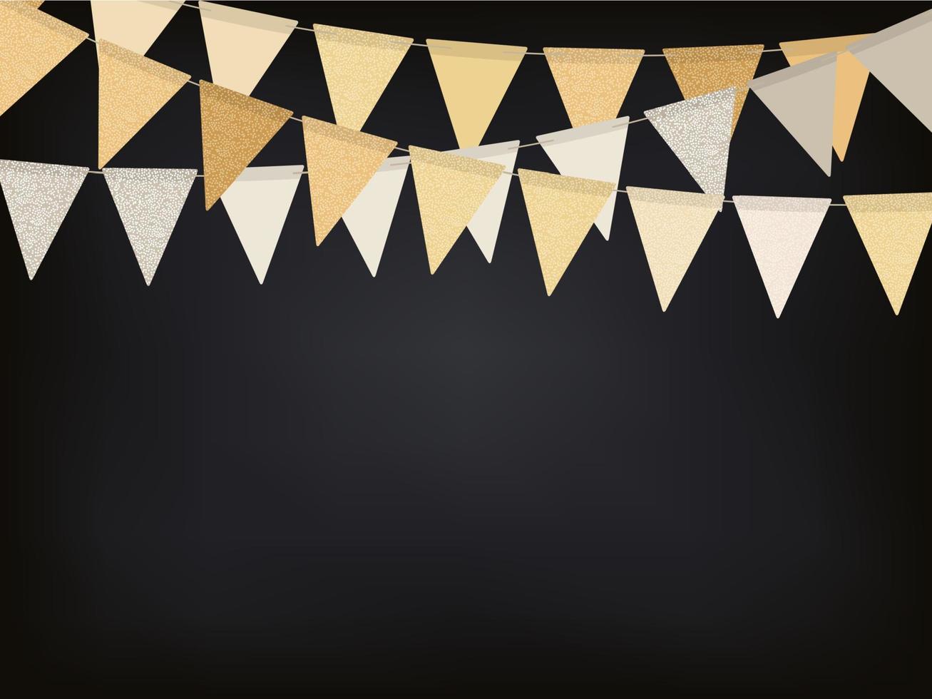 Birthday background with golden flag garlands on the chalkboard, vector illustration