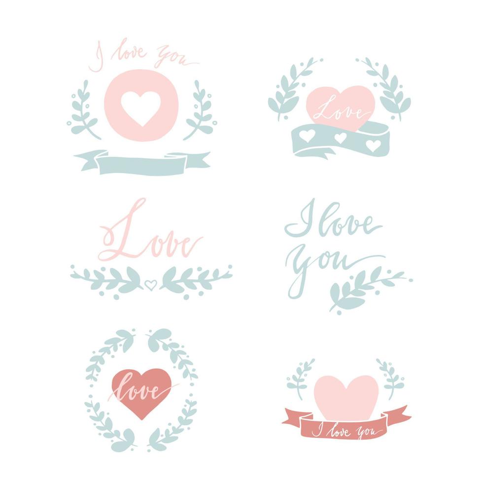 Set of hearts, flowers, leaves and ribbons vector
