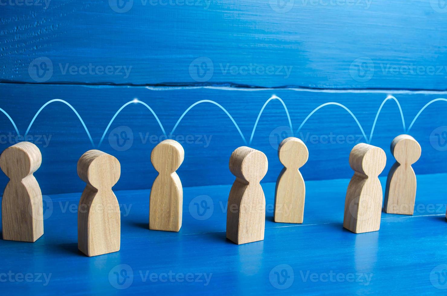 People are connected by a lines. A concept for sharing information, experiences and rumors. Network communication. Communication, dissemination of ideas. Form into a single force. Cooperation photo