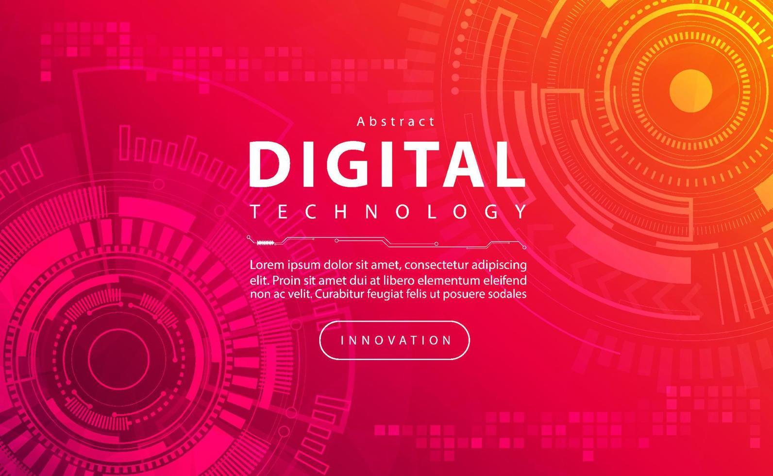 Digital technology banner red pink background concept, technology light yellow effect, abstract tech, innovation future data, internet network, Ai big data, line dot connection, illustration vector