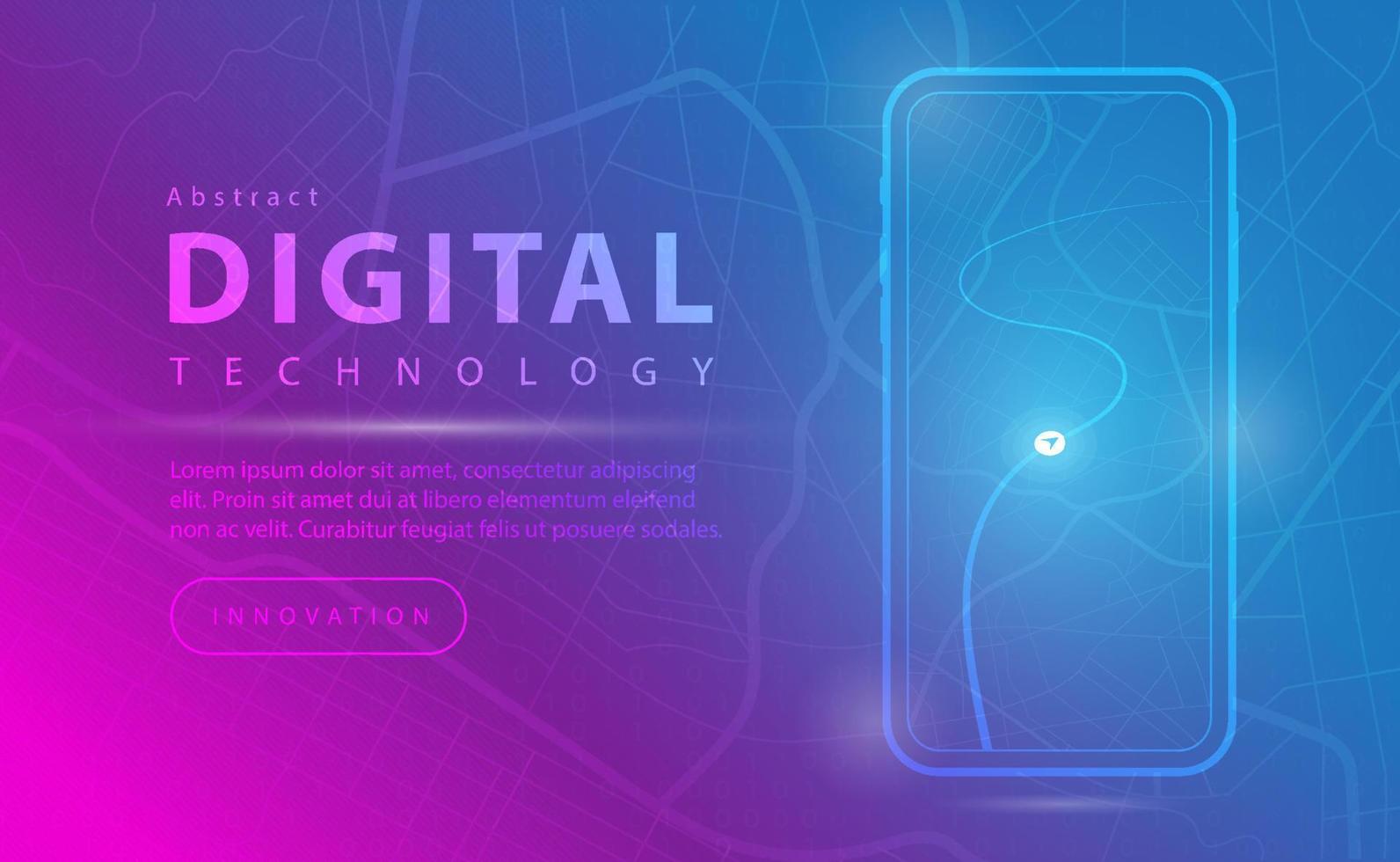 banner de tecnología digital concepto de fondo azul rosa con efectos de luz de línea de tecnología, tecnología abstracta, navegación gps de mapa, aplicación de mapa de teléfono inteligente, vector de ilustración para diseño gráfico