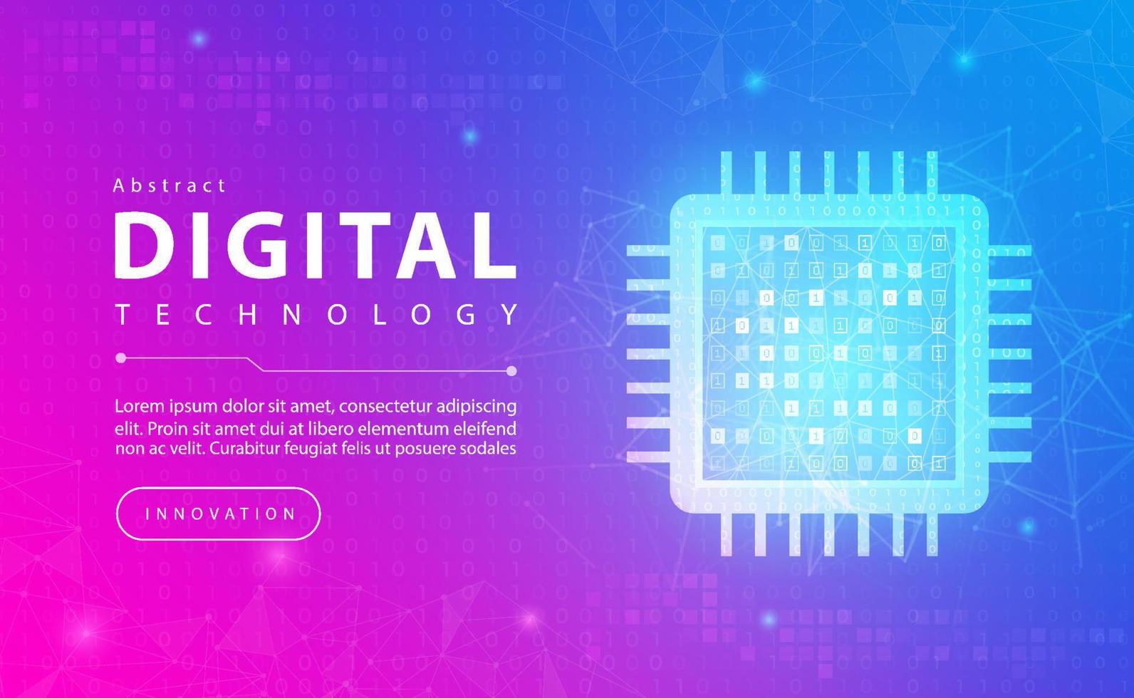 Digital technology electronic chip banner pink blue background concept with technology, microprocessor computer electric, future line light effects, abstract tech, illustration vector graphic design