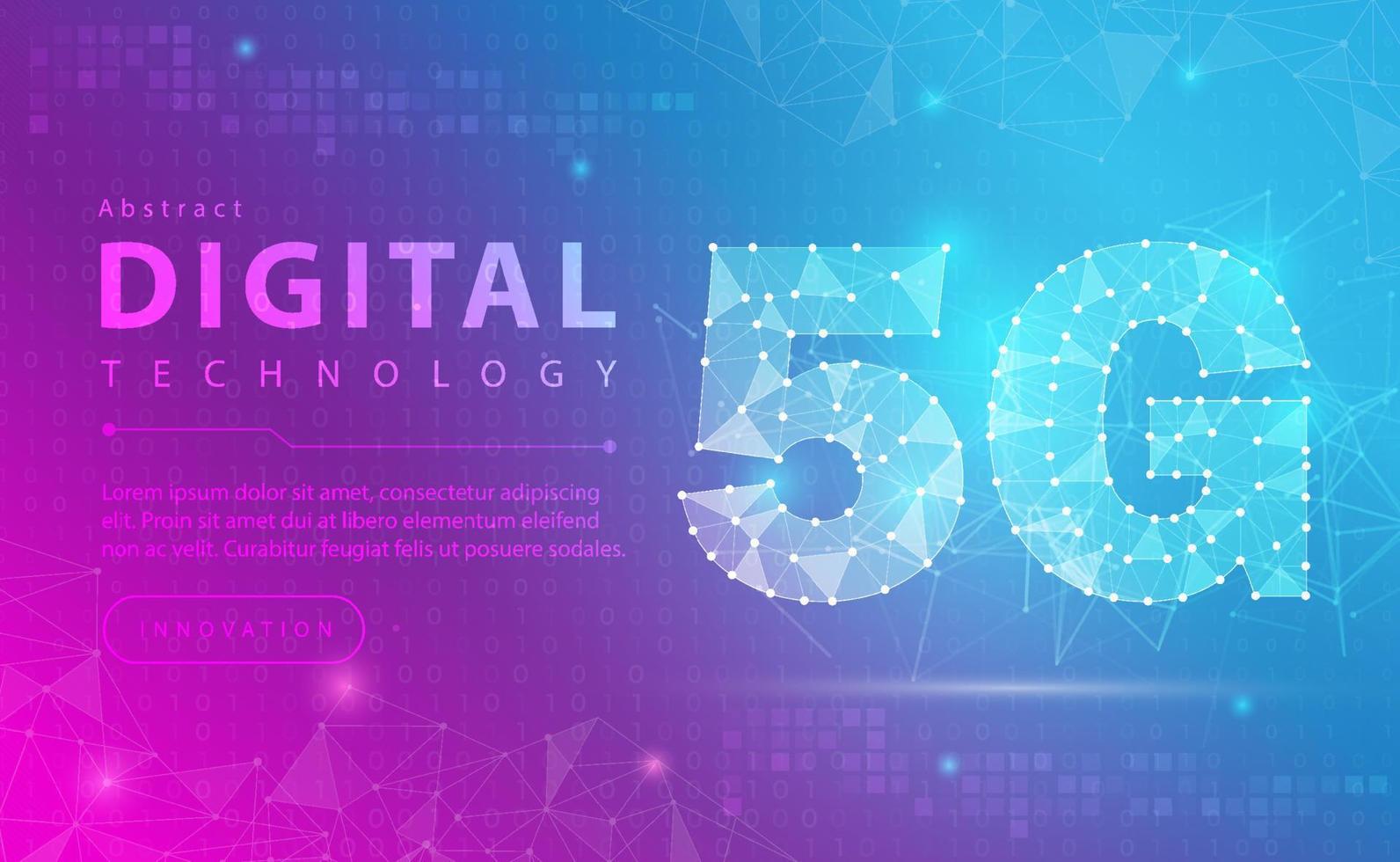 5G network wireless internet Wi-fi connection abstract background concept, Digital technology banner pink blue background binary code, abstract tech big data communication, High speed broadband vector