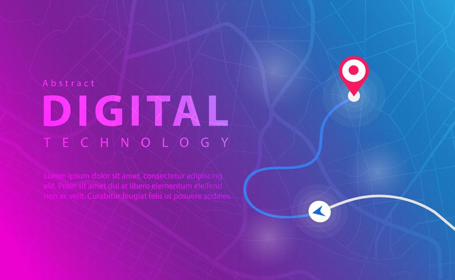 Digital technology banner pink blue background concept with technology line light effects, abstract tech, Map GPS navigation,  Smartphone map application,  illustration vector for graphic design