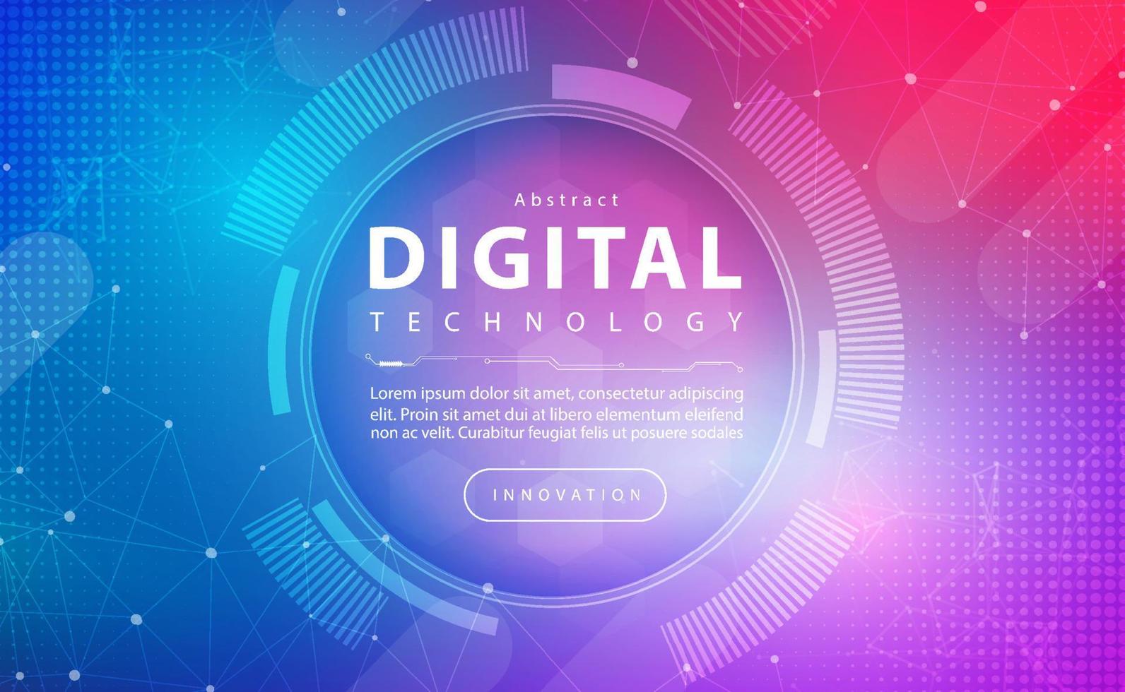 Digital technology banner blue pink background, cyber technology light purple effect, abstract tech, innovation future data, internet network, Ai big data, lines dots connection, illustration vector