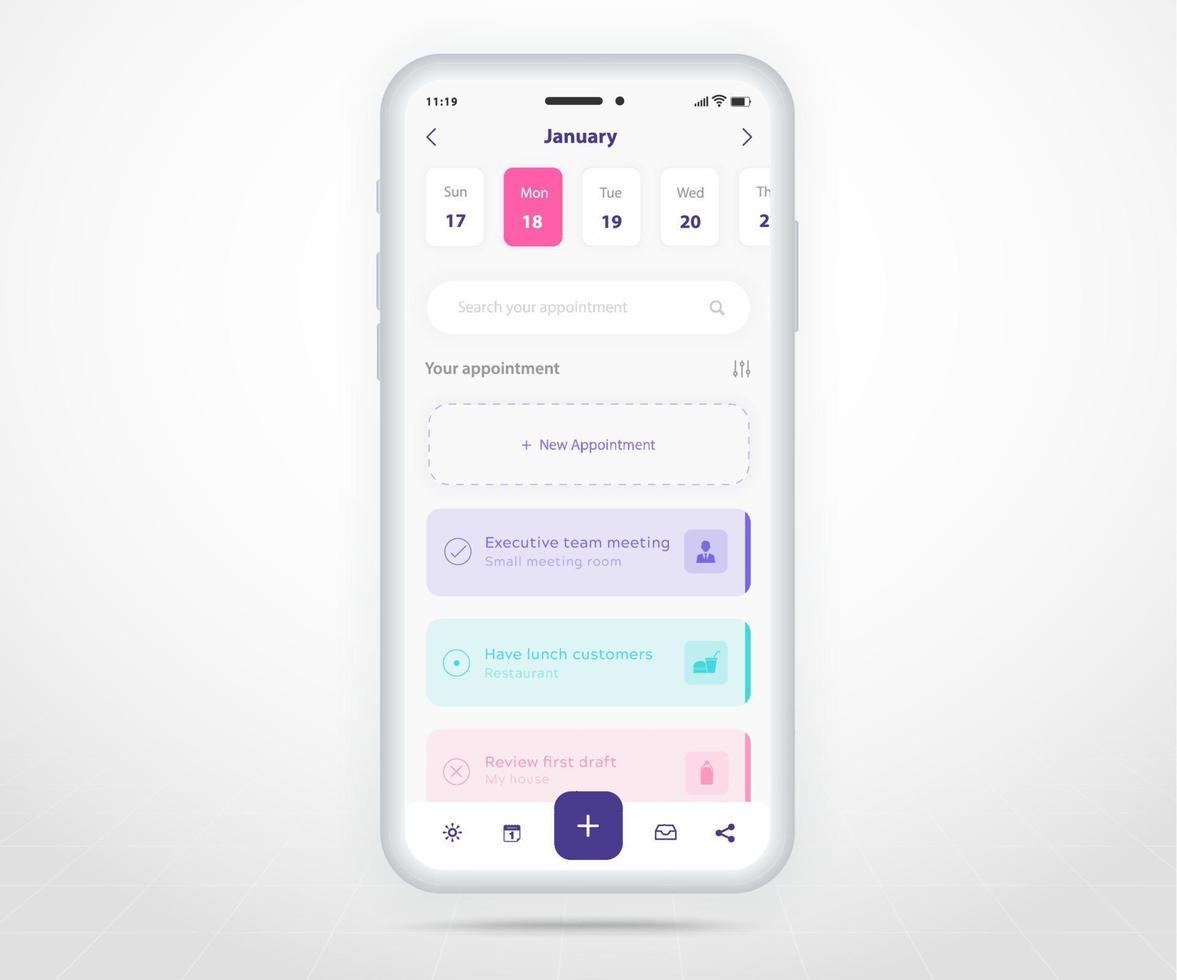 Mobile app calendar planner concept, Appointment calendar template UI