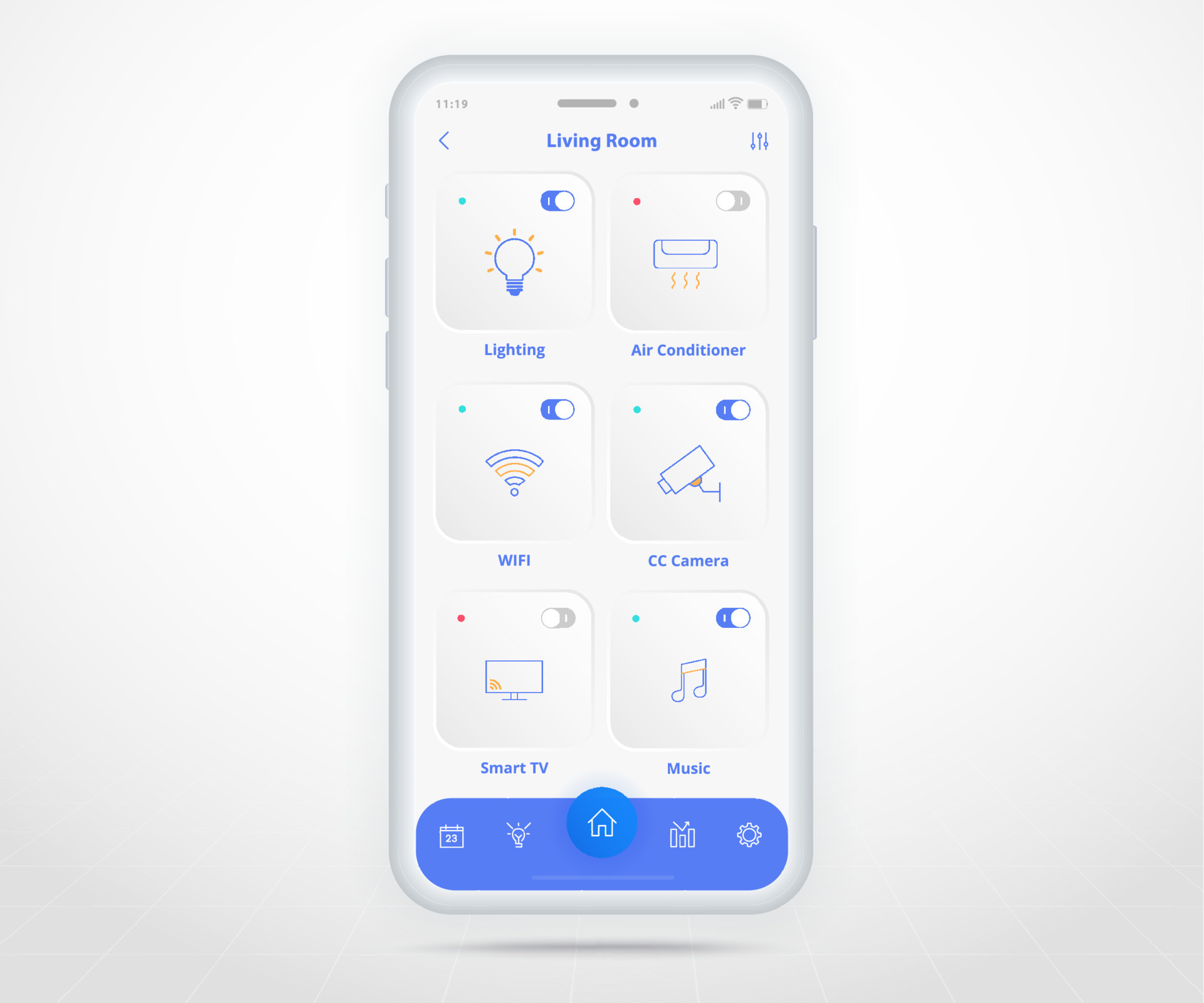 Smartphone smart home controlled app UX UI, IOT of things