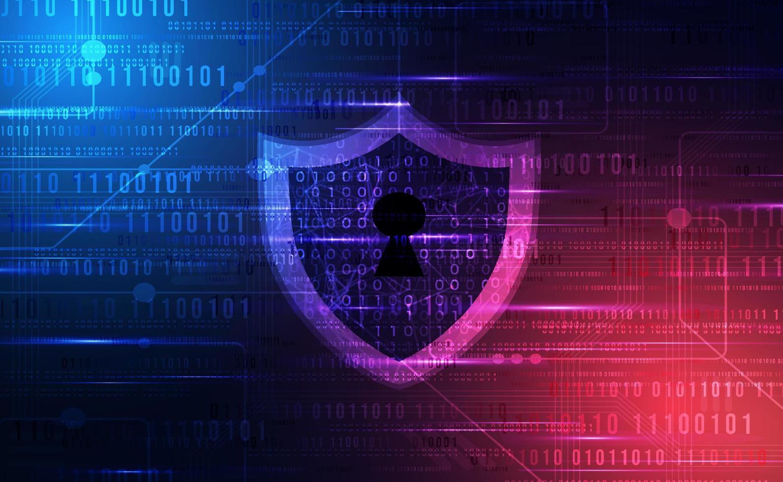 fondo azul de tecnología de seguridad de datos, seguridad de big data de ai, tecnología digital de pirateo de delitos, código binario de alta tecnología de privacidad abstracta, datos de ataque de virus, robo de conexión de red de Internet, vector de ilustración