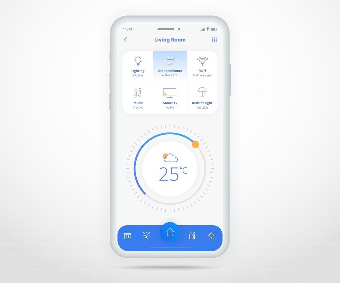 Smartphone smart home controlled app UX UI, IOT of things