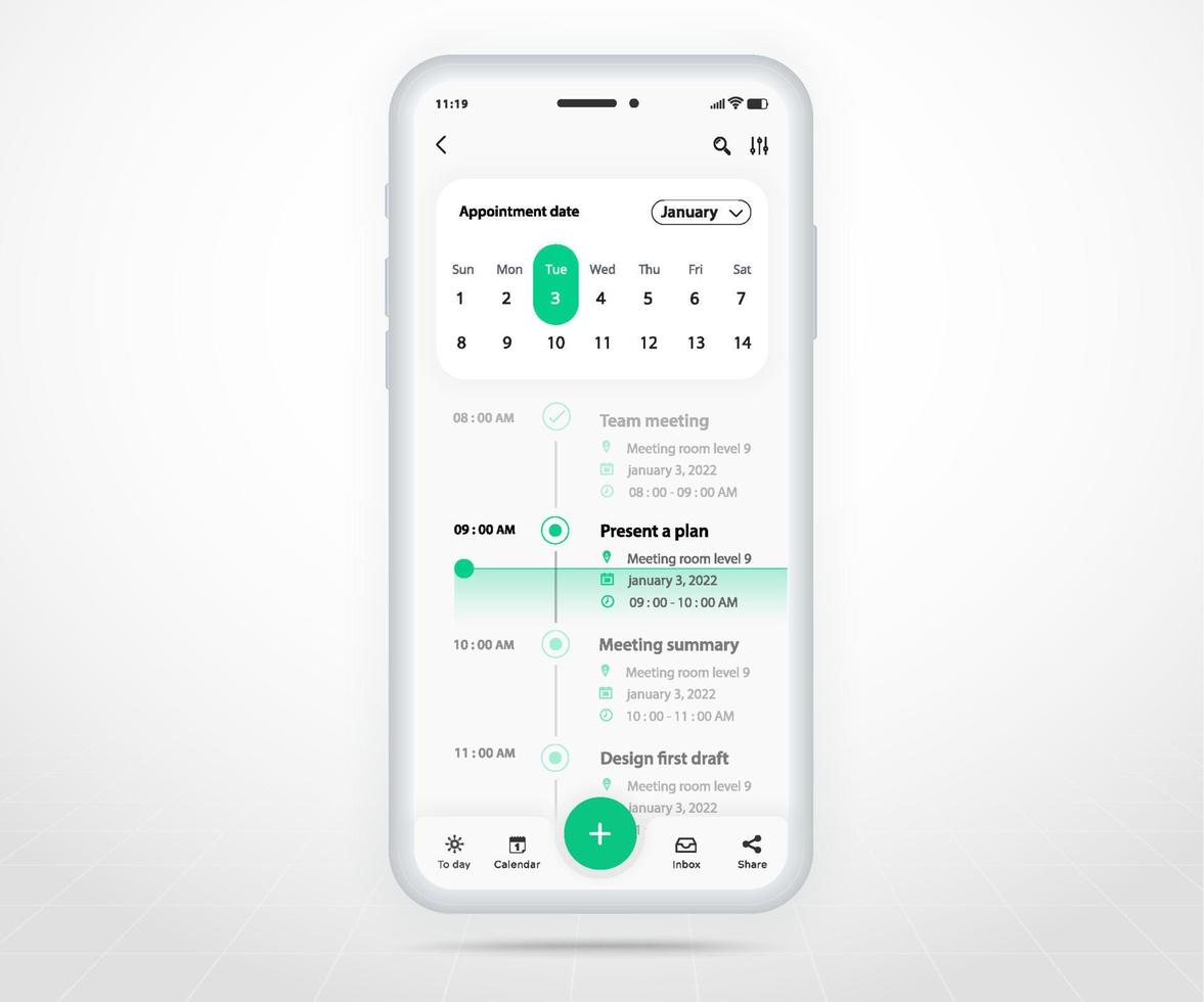 Mobile app calendar planner concept, Appointment calendar template UI 