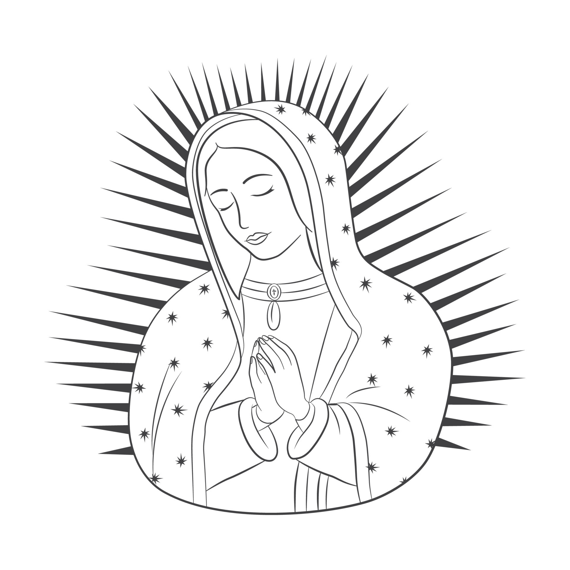 Our Lady of Guadalupe. Virgin of Guadalupe. Virgen de Guadalupe. Outline.  Vector design. 13446001 Vector Art at Vecteezy