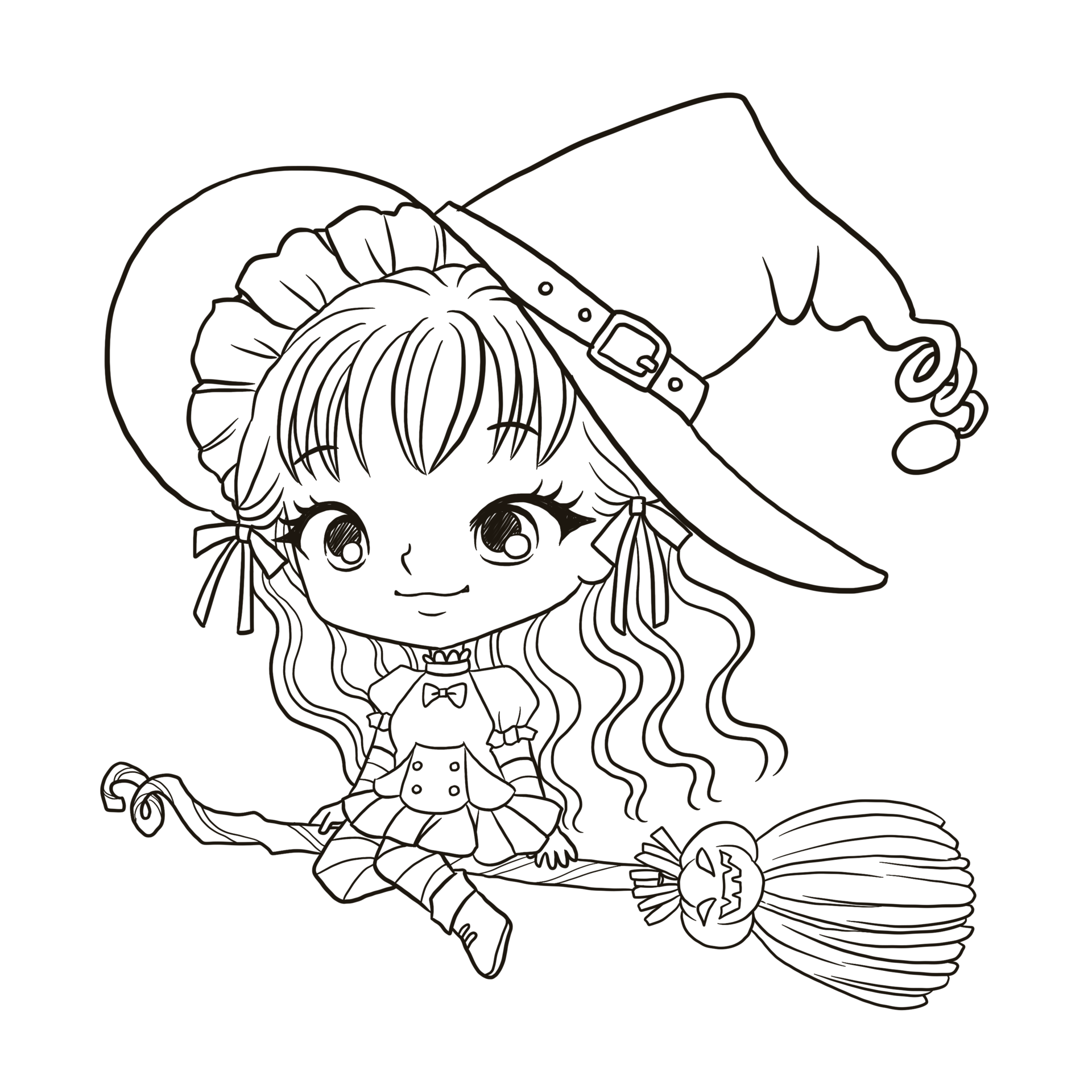 Beautiful young cute kawaii anime witch Royalty Free Vector