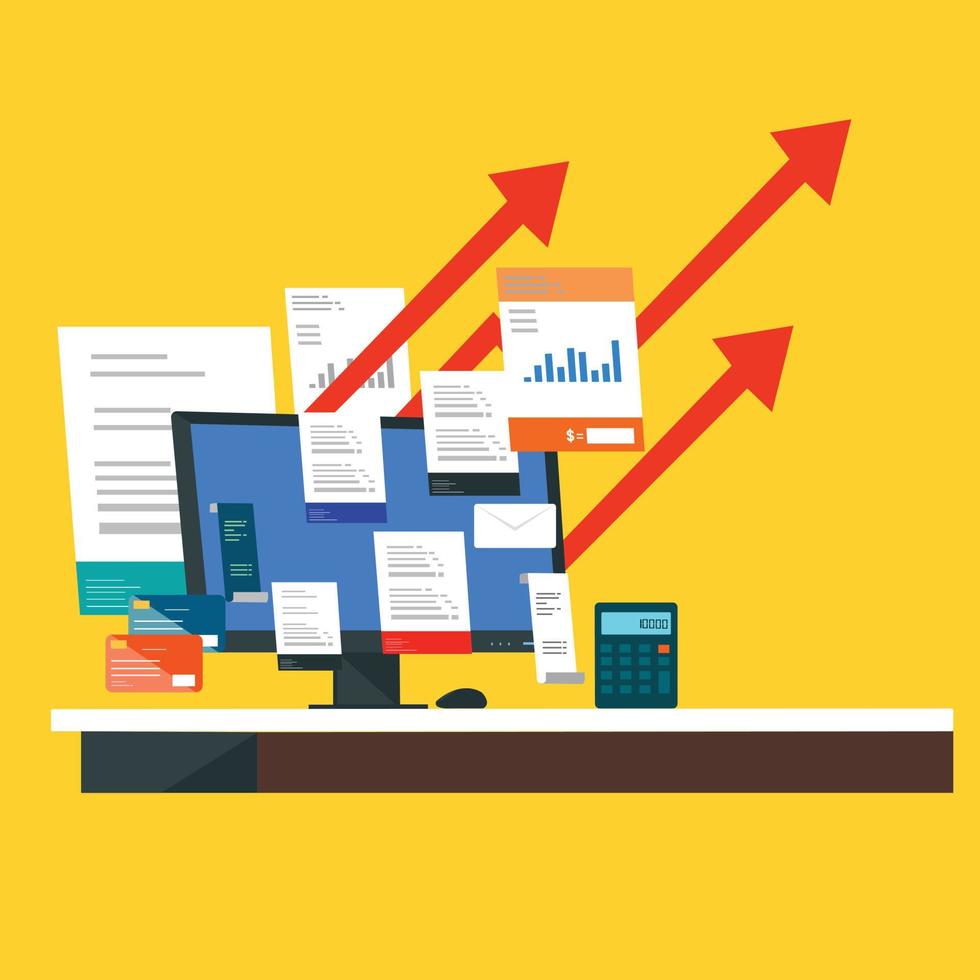 Business vector with computer and business graph chart , calculator