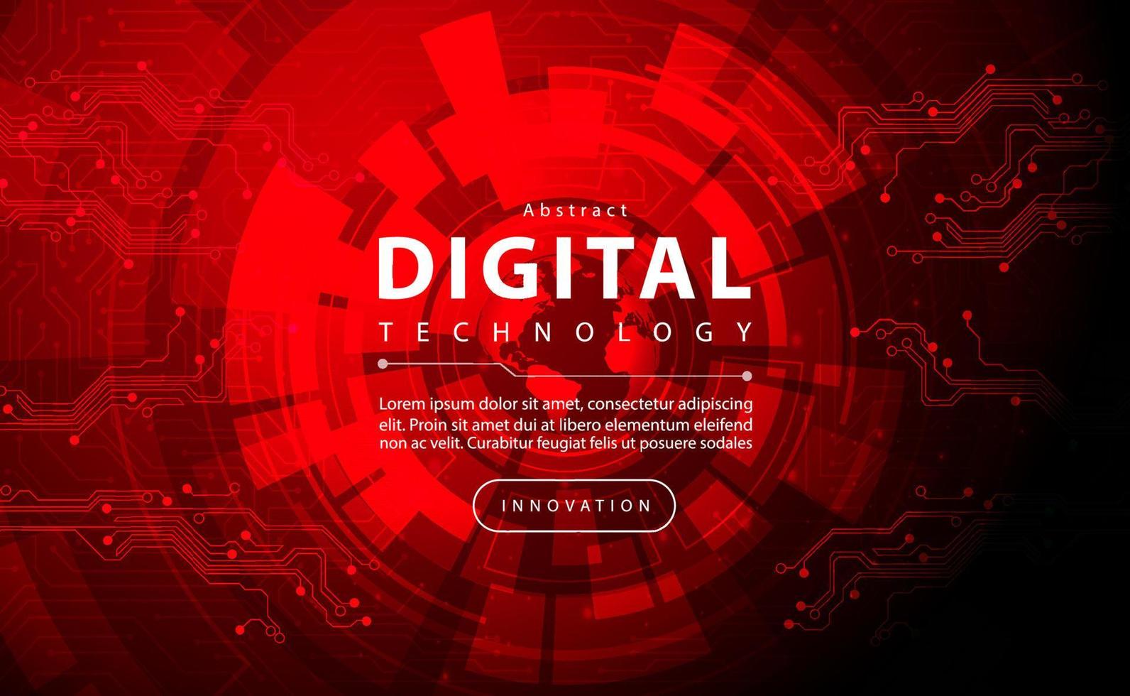 concepto de fondo rojo de banner de tecnología digital con efecto de luz de tecnología, tecnología cibernética abstracta, datos futuros de innovación, red de Internet, big data ai, conexión de puntos de líneas, vector de ilustración