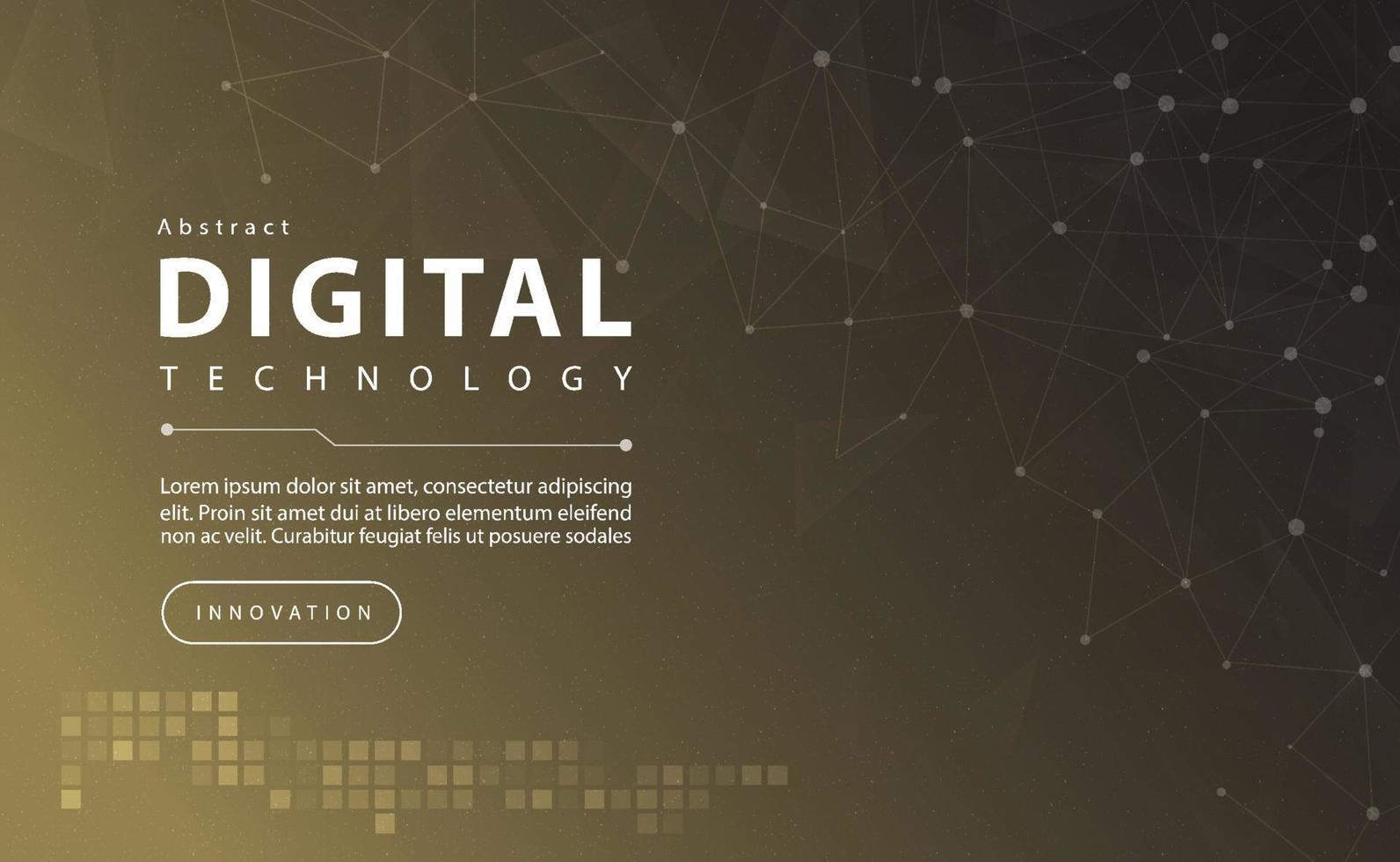 Digital technology banner gold black background concept with technology line light effects, abstract tech, brown yellow illustration vector for graphic design
