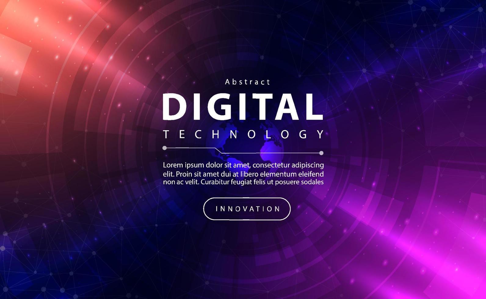 Digital technology banner pink blue background concept with technology line light effect, abstract tech, innovation future data, orange sky color, big data, lines dots connection, illustration vector