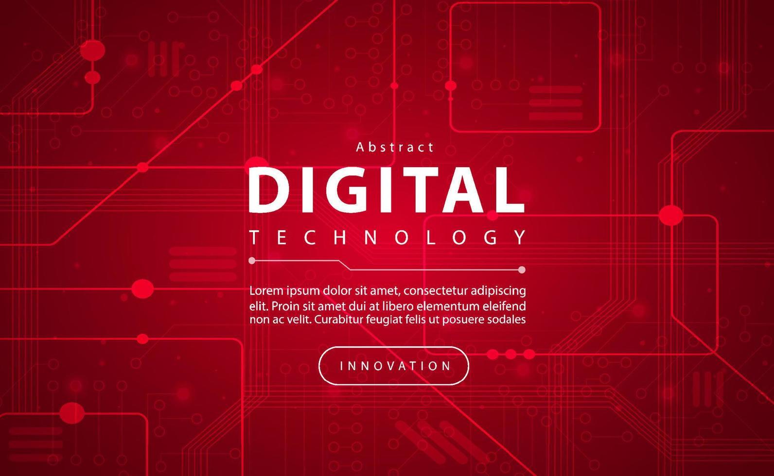 Digital technology banner red background concept with technology light effect, abstract cyber tech, innovation future data, internet network, Ai big data, lines dots connection, illustration vector