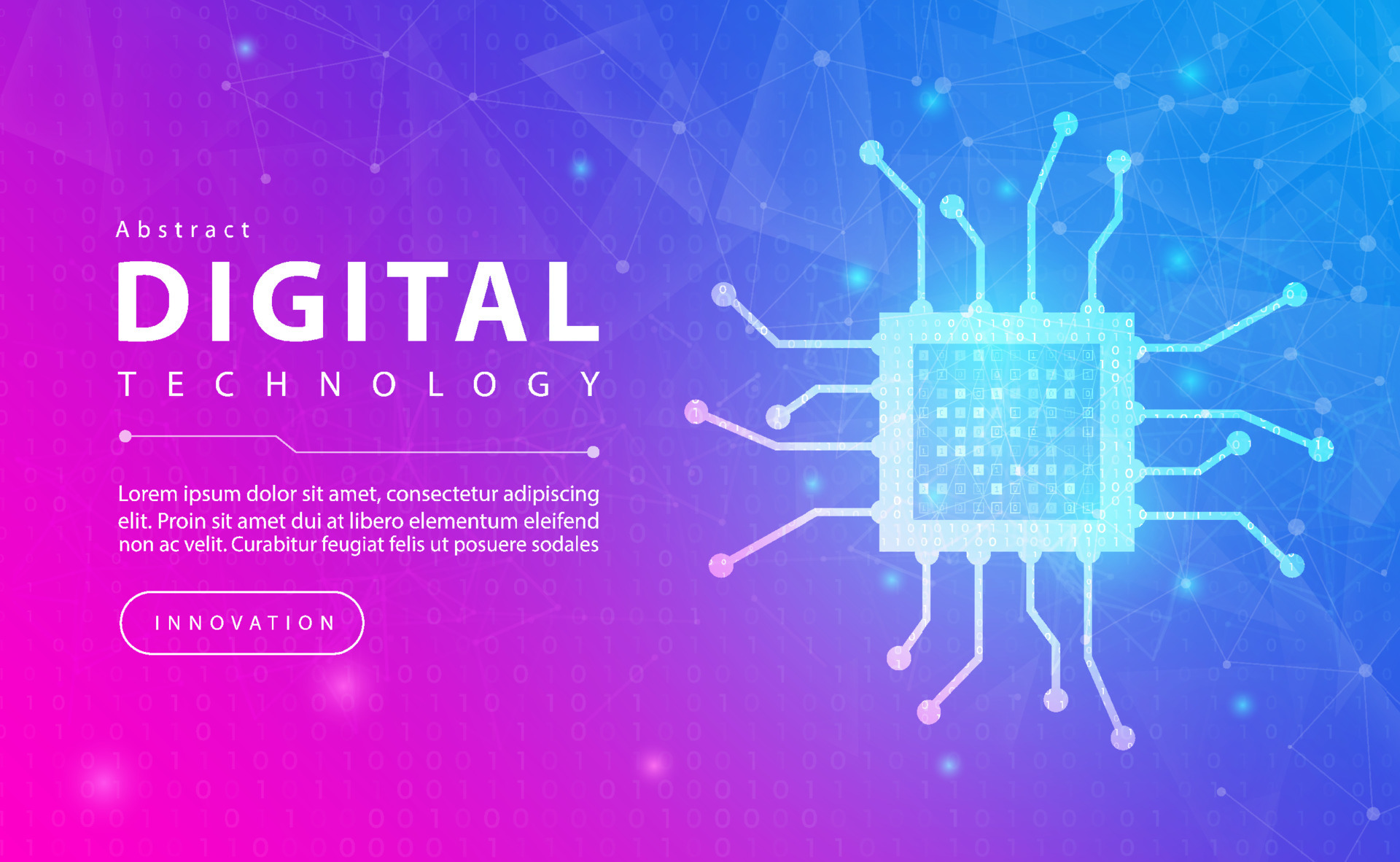 Digital technology electronic chip banner pink blue background concept