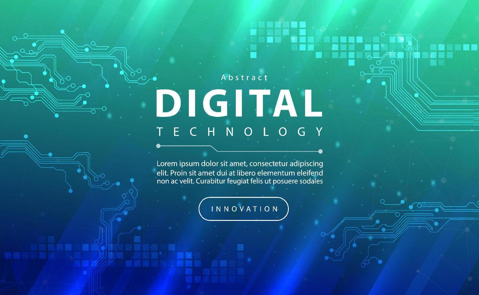 Digital technology banner green blue background concept with technology light effect, abstract tech, innovation future data, internet network, Ai big data, lines dots connection, illustration vector