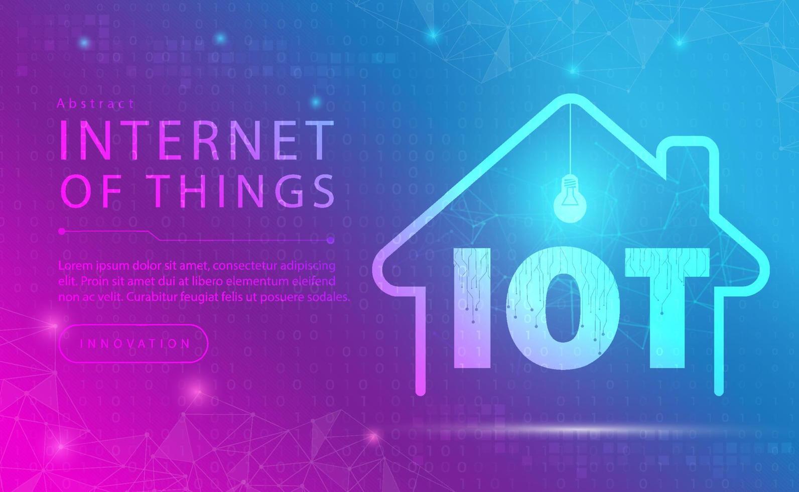 IoT Internet of things abstract background concept, Digital technology banner pink blue background binary code, abstract tech big data cloud center, Smart home, Smart city network, illustration vector