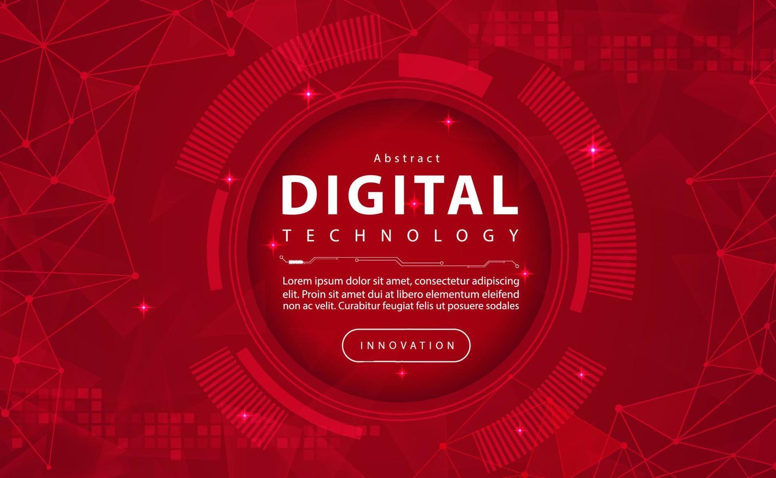 Digital technology banner red background concept with technology light effect, abstract cyber tech, innovation future data, internet network, Ai big data, lines dots connection, illustration vector