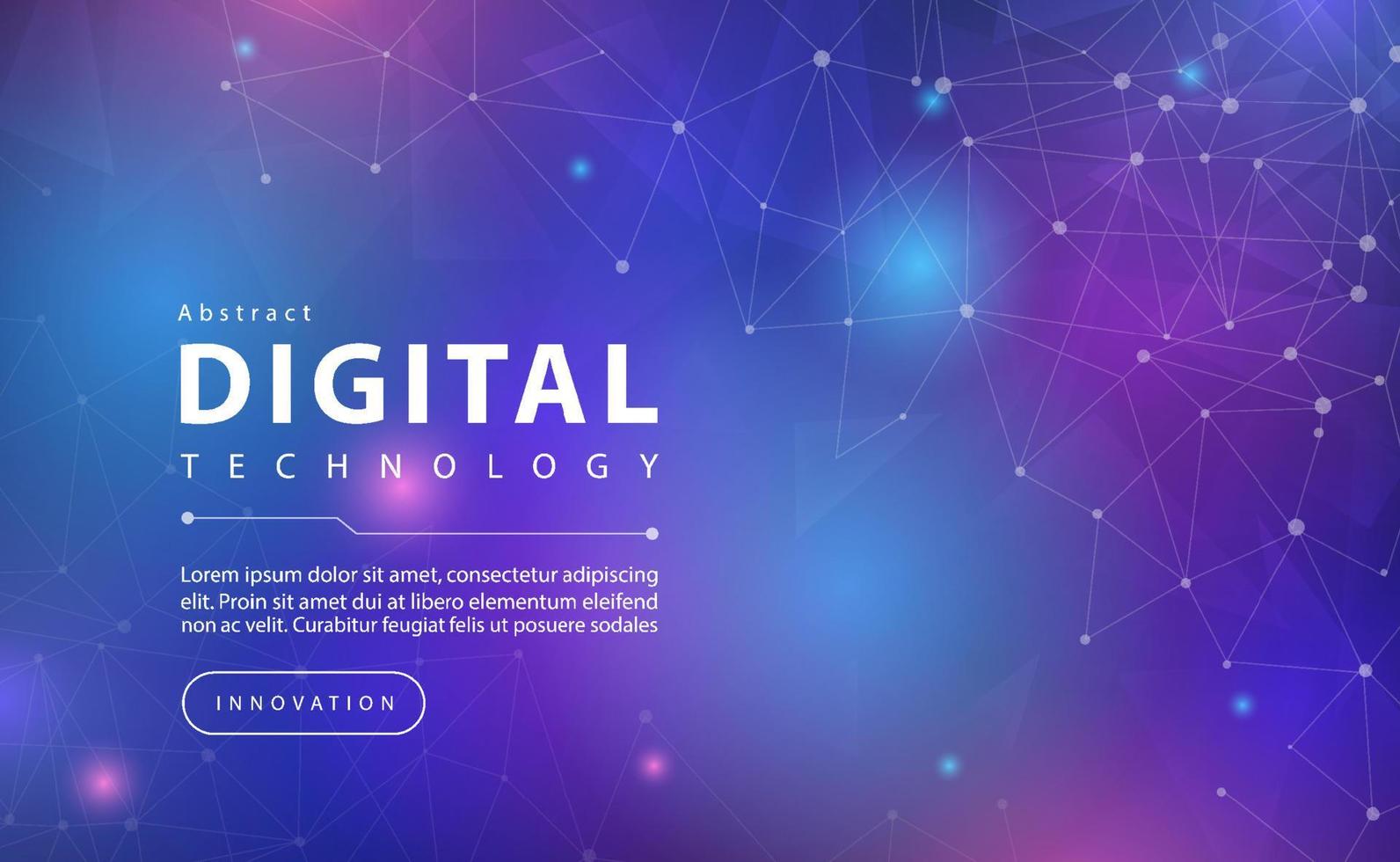 Digital technology banner pink blue background concept with technology line light effect, abstract tech, innovation future data, orange sky color, big data, lines dots connection, illustration vector
