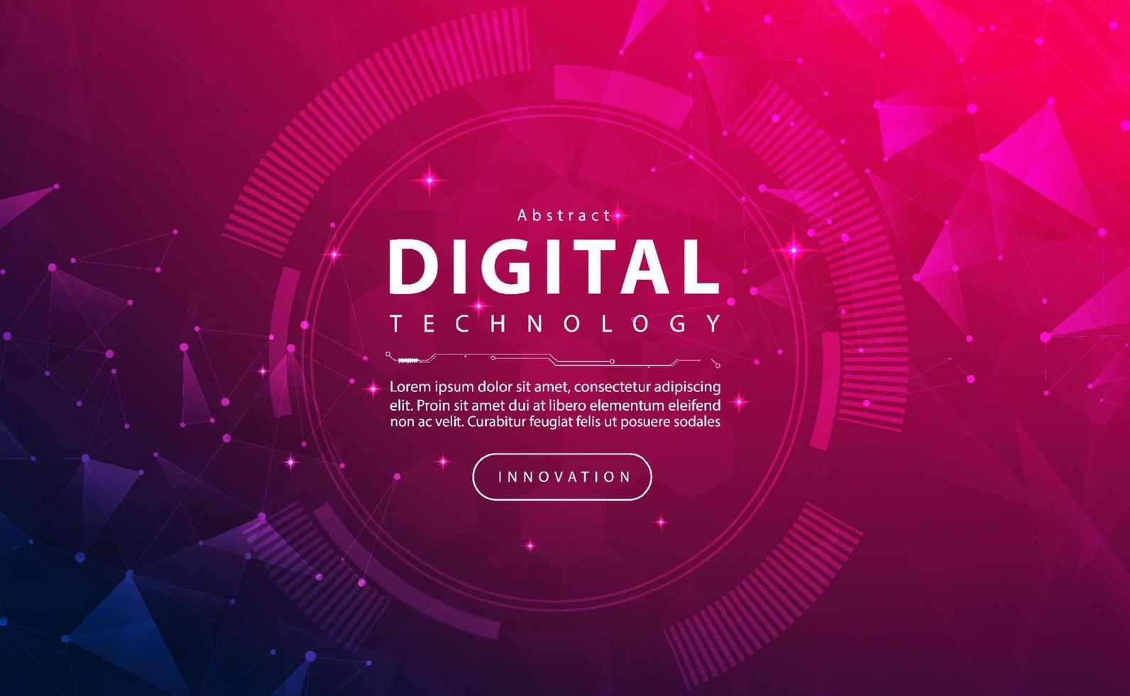 Digital technology banner purple background, pink color technology light effect, abstract cyber tech, innovation future data, internet network, Ai big data, lines dots connection, illustration vector