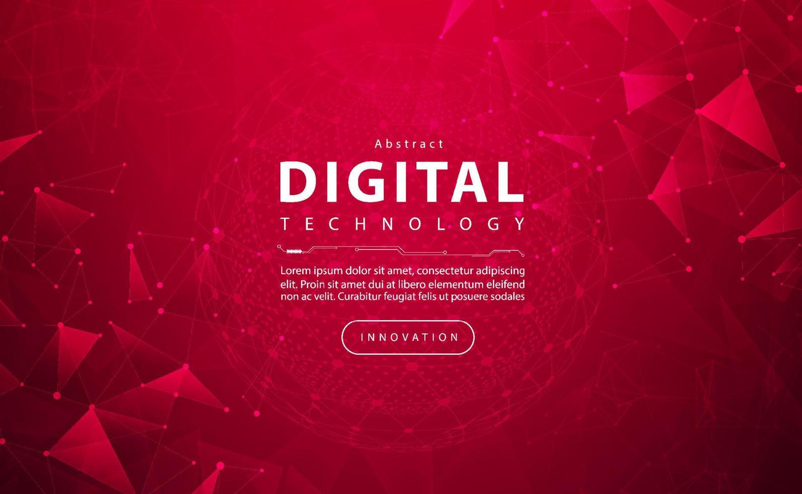 Digital technology banner red background concept with technology light effect, abstract cyber tech, innovation future data, internet network, Ai big data, lines dots connection, illustration vector