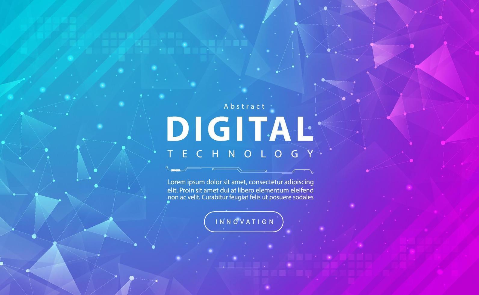 Digital technology banner pink blue background, media cyber technology light purple effect, abstract tech, innovation future, internet network, Ai big data, lines dots connection, illustration vector