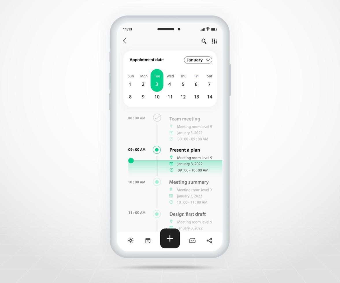 Mobile app calendar planner concept, Appointment calendar template UI UX, Smartphone calendar schedule agenda annual planning meeting application, Calendar events, Activity, Event app, Vector phone