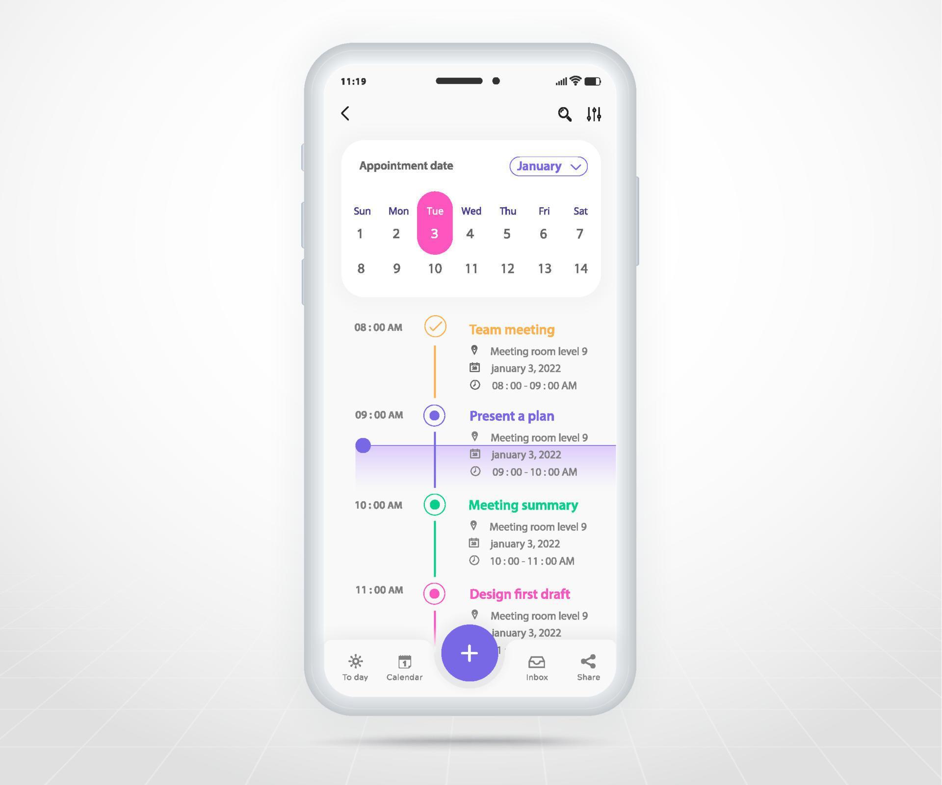 Mobile app calendar planner concept Appointment calendar template UI Mobile app calendar planner concept Appointment calendar template UI