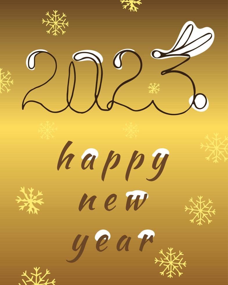 Happy new year golden card. Vector illustration. 2023. Doodle design style