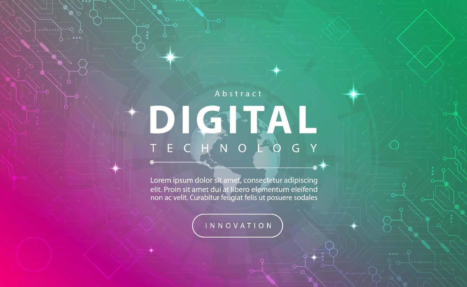 Digital technology banner green pink background concept with technology light effect, abstract tech, innovation future data, internet network, Ai big data, lines dots connection, illustration vector