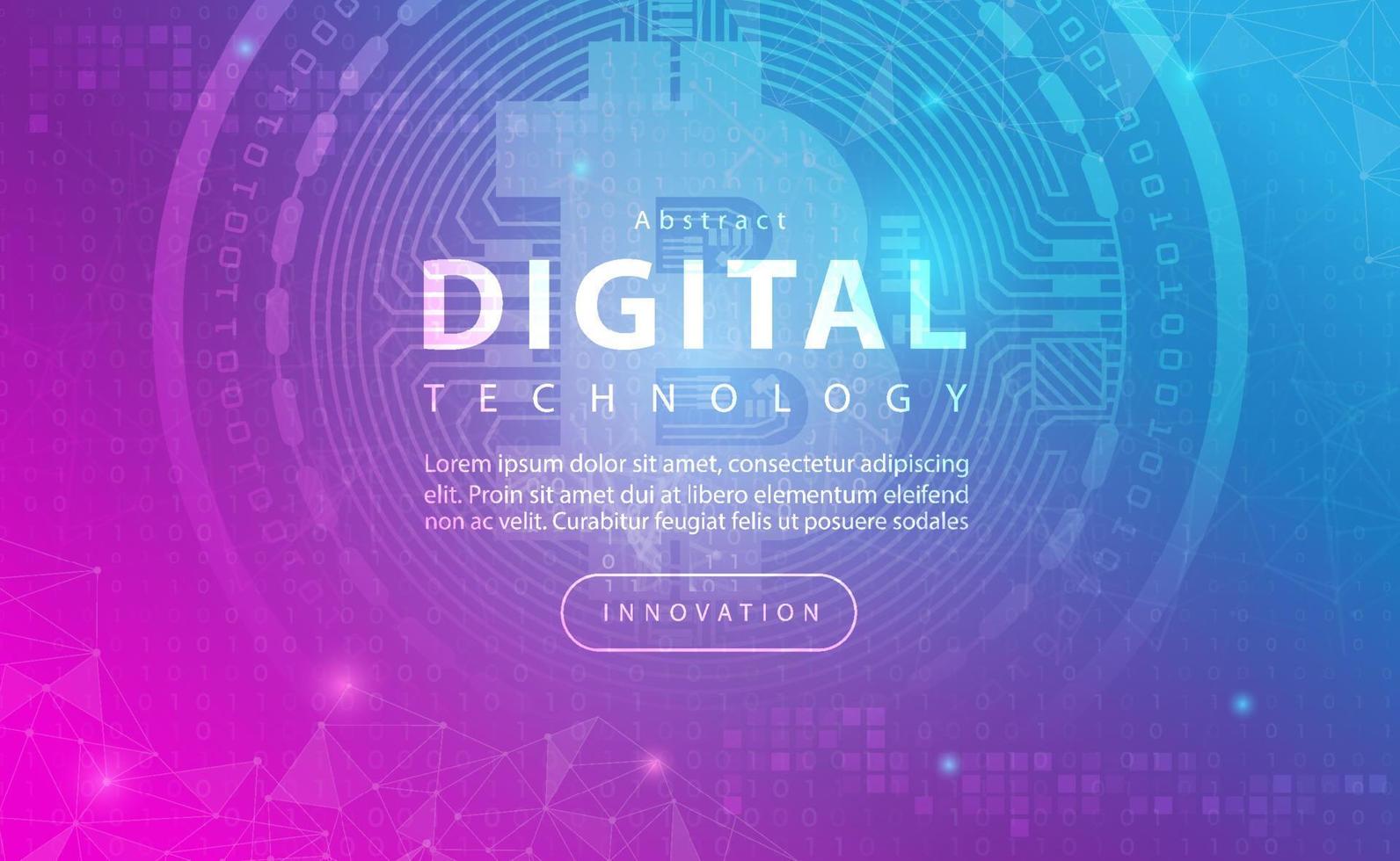 Bitcoin cryptocurrency blockchain abstract background concept, Digital technology banner pink blue background binary code, abstract tech big data, BTC digital crypto currency, coin illustration vector