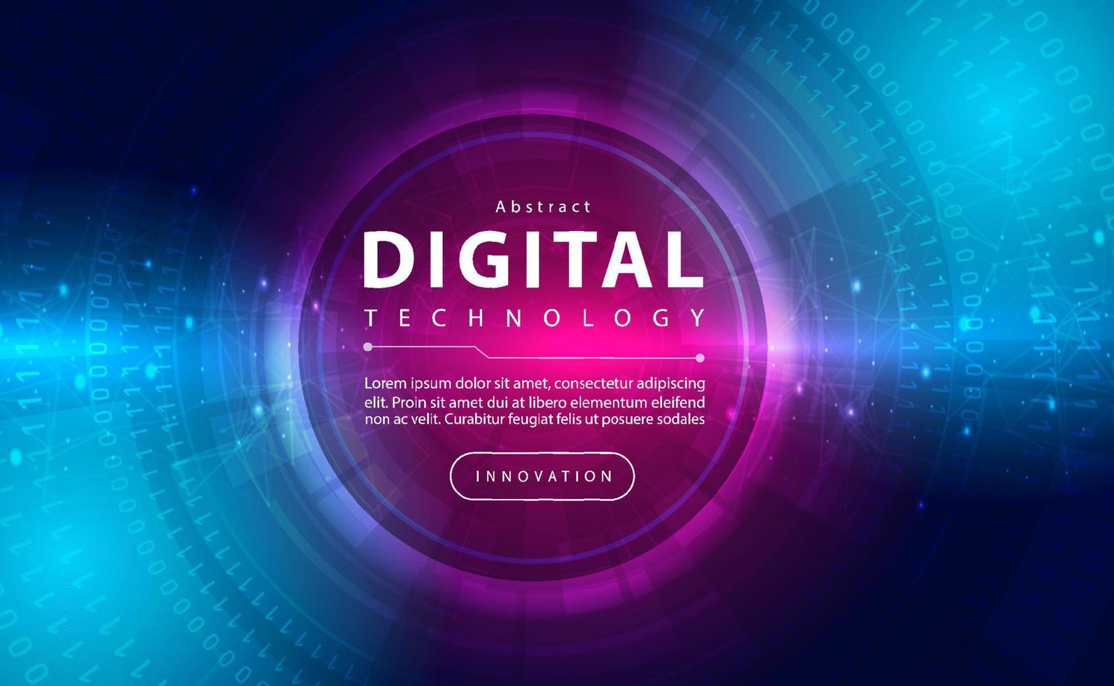 Digital technology security banner pink blue background concept, binary code technology light effect, abstract tech purple, innovation future data, big data, lines dots connection, illustration vector