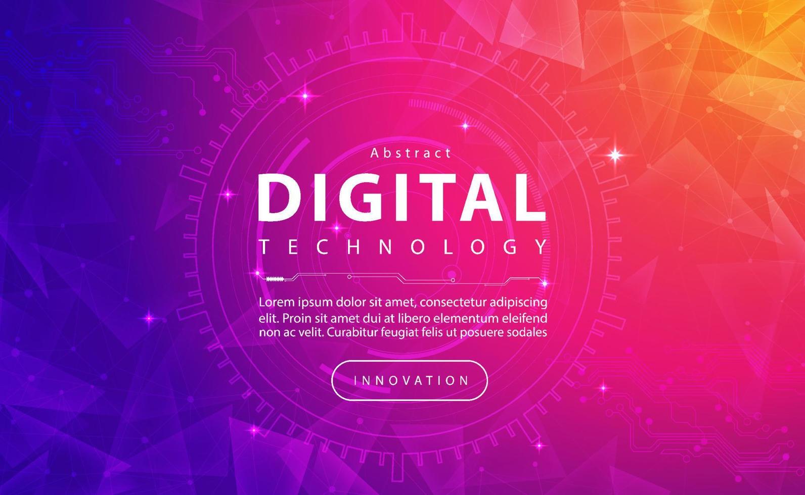 Digital technology banner pink orange background concept, technology light purple effect, abstract tech, innovation future data, internet network, Ai big data, line dot connection, illustration vector