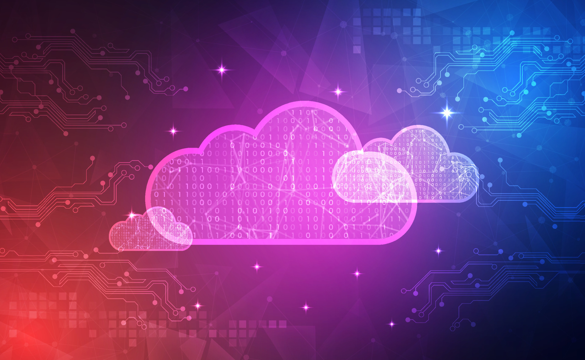 Digital technology cloud service blue pink background, technology cloud