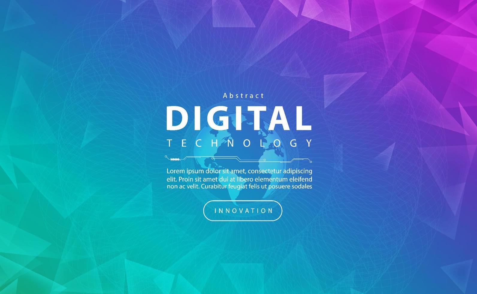 Digital technology banner blue green background, media cyber technology light purple pink, abstract tech, innovation future, internet network, Ai big data, lines dots connection, illustration vector