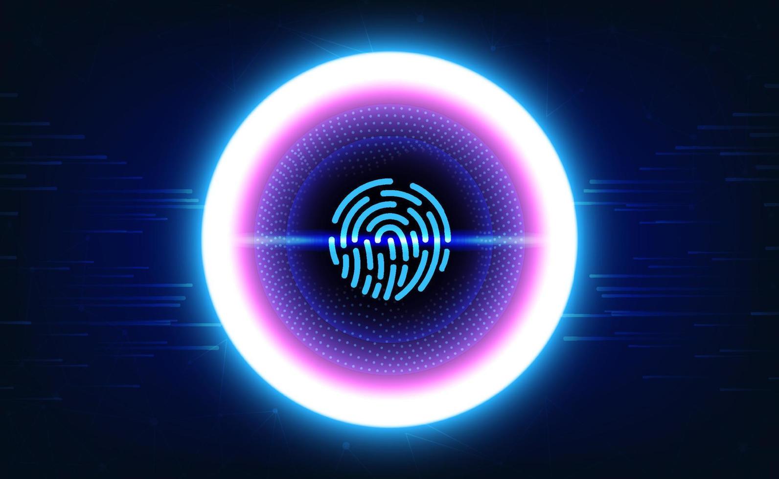 Digital technology fingerprint scanner blue background, cyber security access privacy, abstract tech innovation future data, crime hacker big data safe, network connection secure, illustration vector