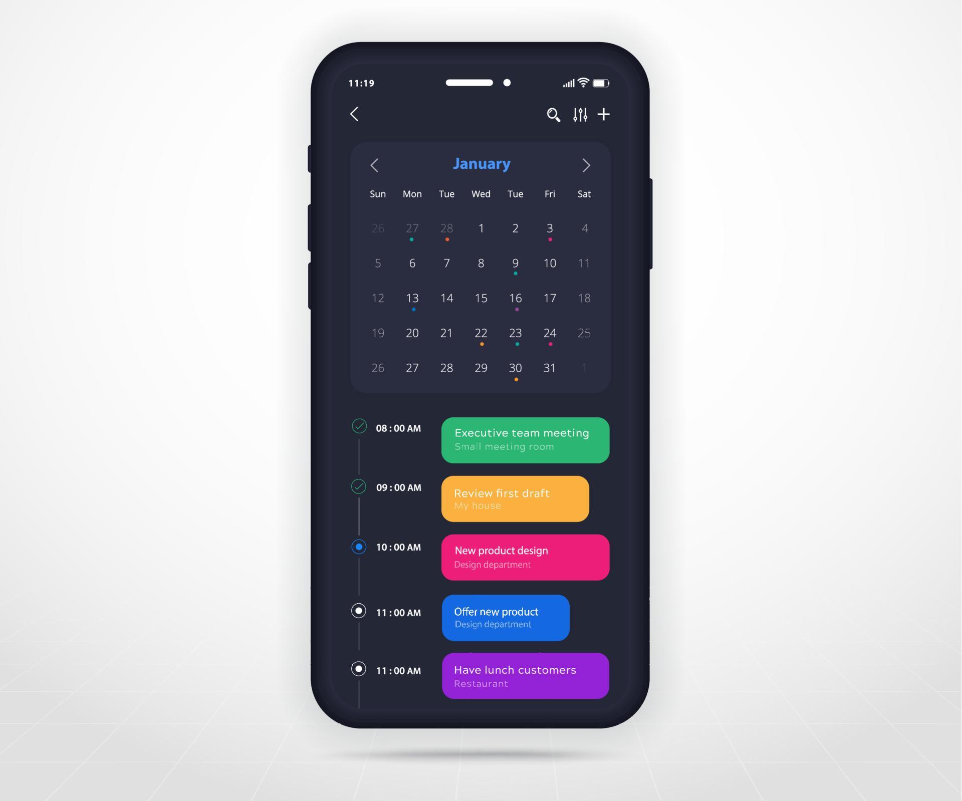 Mobile app calendar planner concept, Appointment calendar template UI
