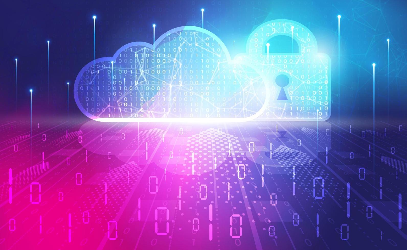 concepto de fondo abstracto de seguridad informática en la nube, banner de tecnología digital código binario de fondo azul rosa, big data de tecnología abstracta, almacenamiento en la nube, conexión a la red de nubes, vector de ilustración