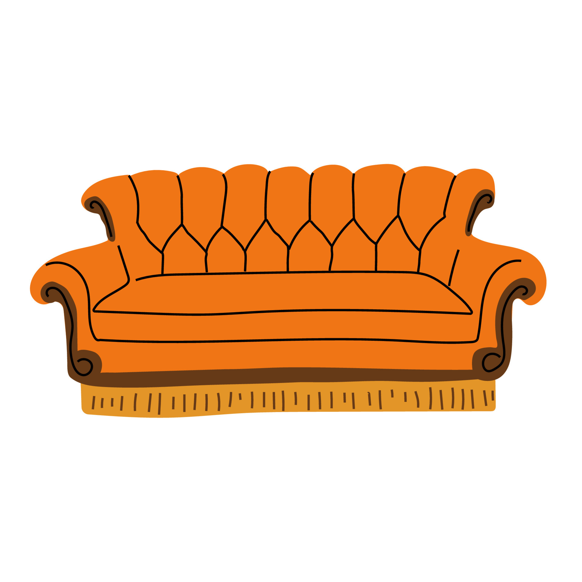 Sofa and couch yellow colorful cartoon illustration vector. Friends