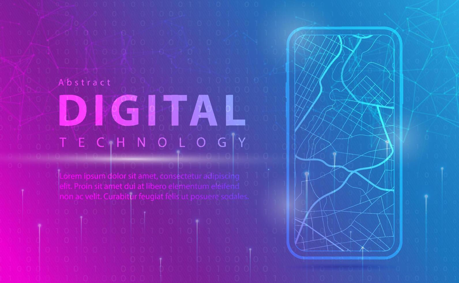 banner de tecnología digital concepto de fondo azul rosa con efectos de luz de línea de tecnología, tecnología abstracta, navegación gps de mapa, aplicación de mapa de teléfono inteligente, vector de ilustración para diseño gráfico