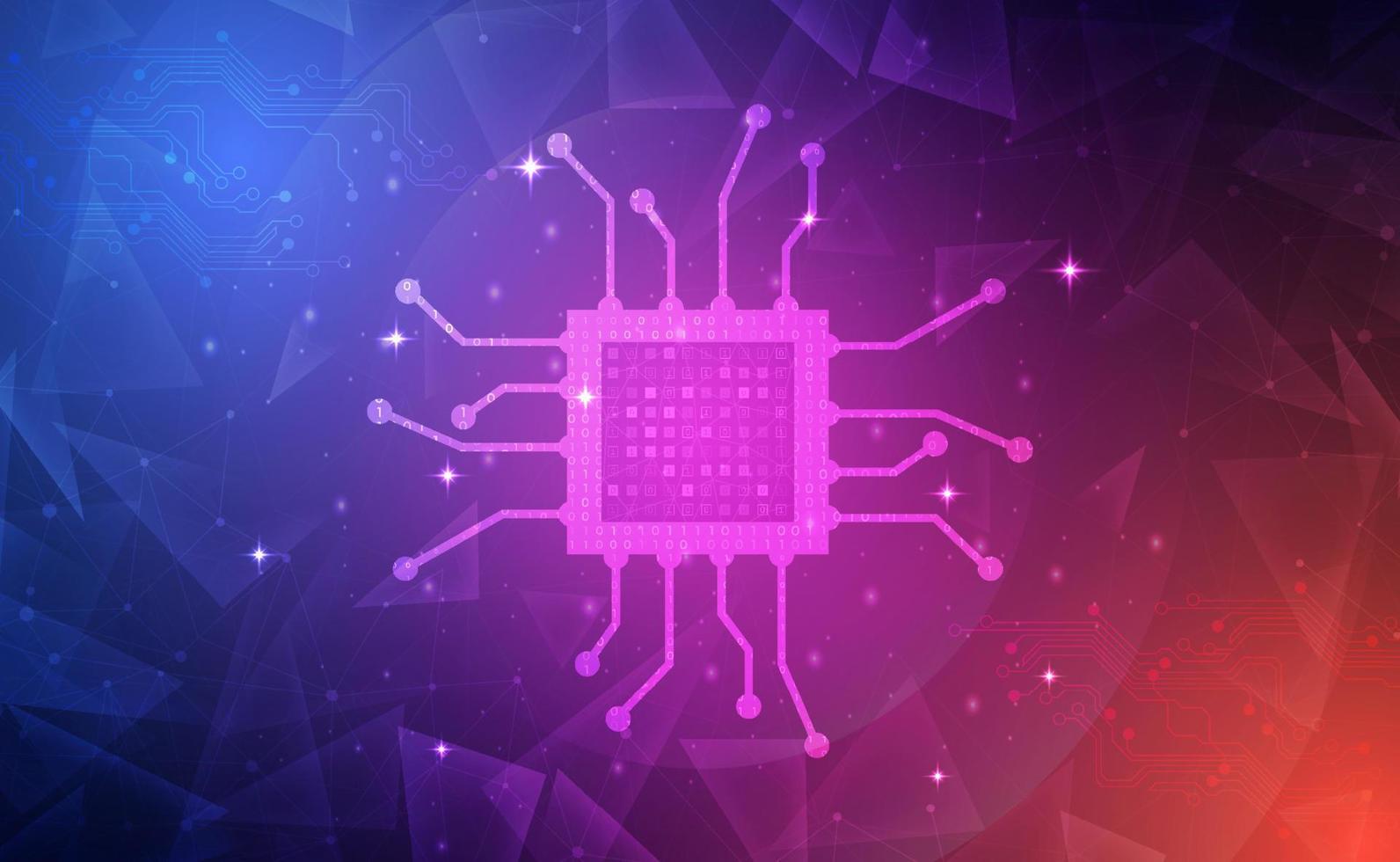 concepto de fondo azul rosa de chip electrónico de tecnología digital, hardware eléctrico de computadora de microprocesador de memoria ram de cpu, futuro cibernético futurista, tecnología de red de datos grandes abstracta, vector de ilustración