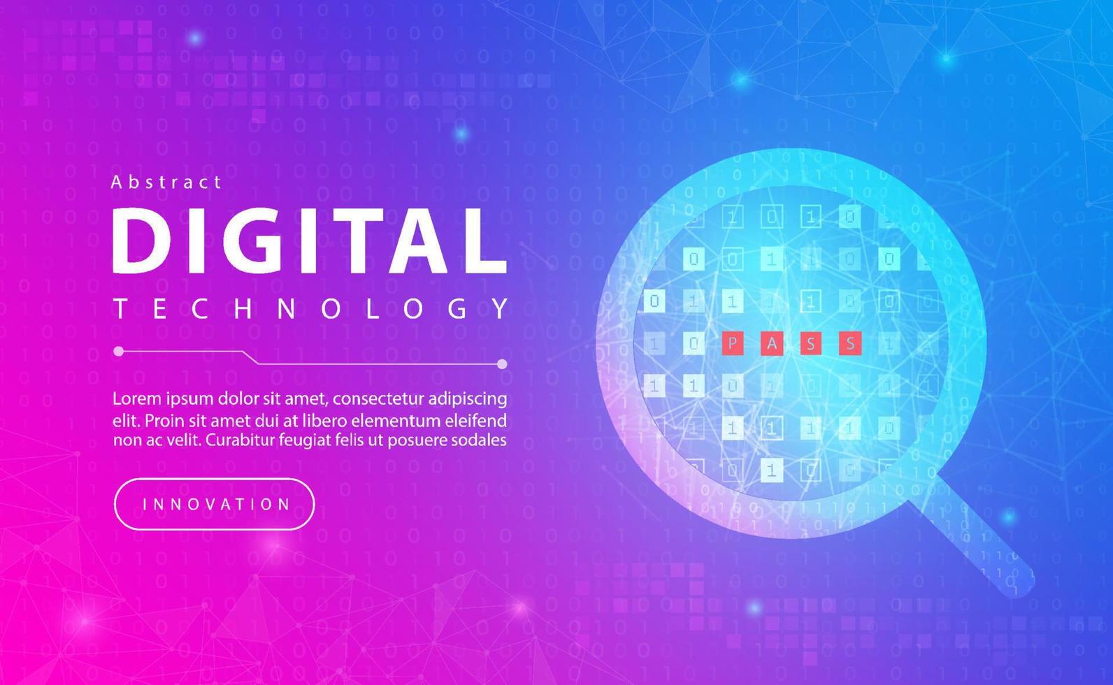 Technology search password cyber security abstract background concept, Digital technology banner pink blue, binary code, abstract tech cloud computing, hack data in network, hacker illustration vector